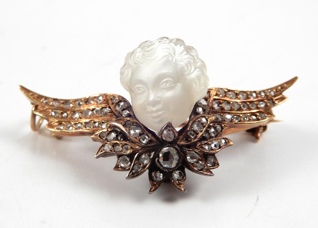 Victorian 18k gold diamond angel pin (1 of 3)