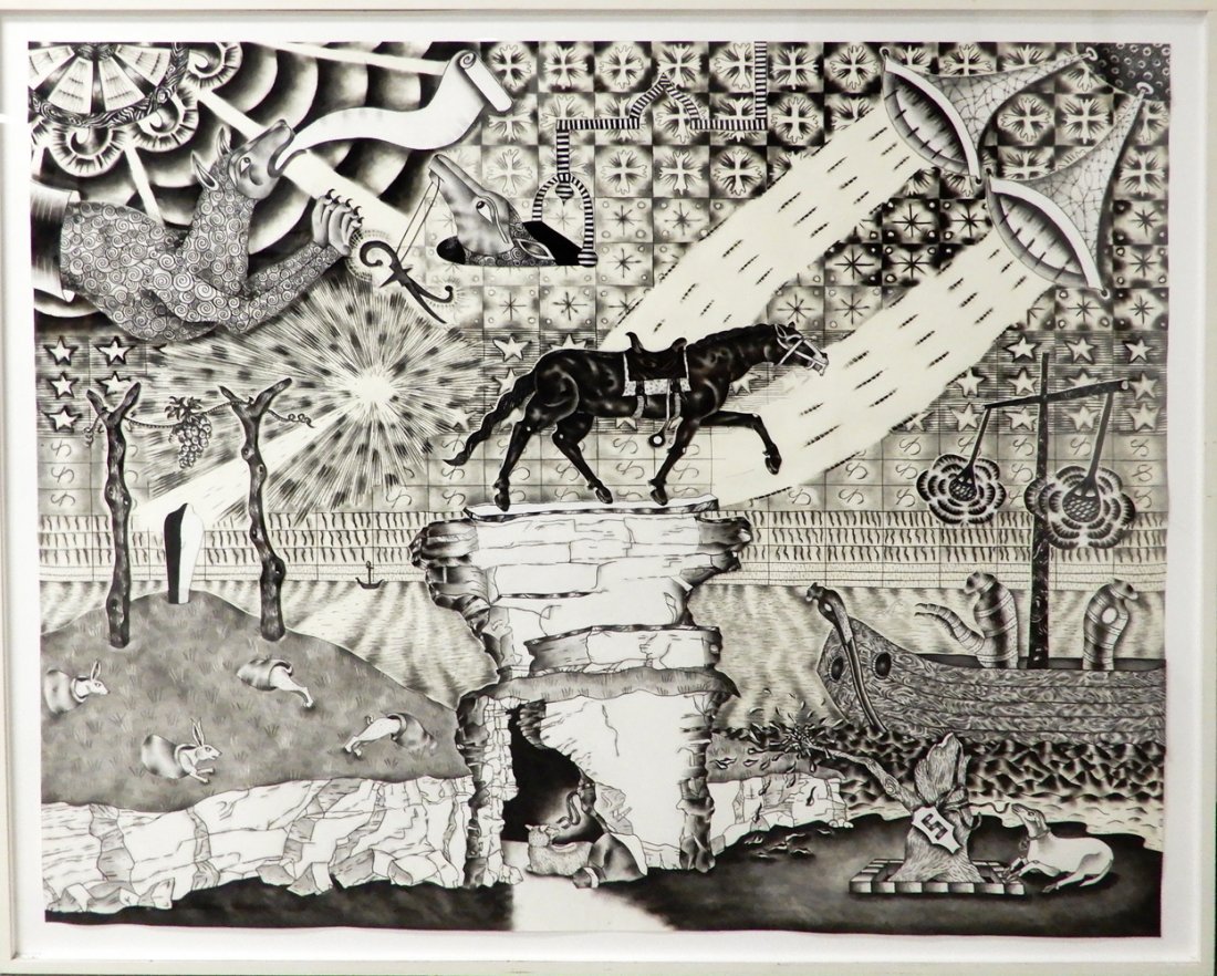 American School mixed media with collage on paper (1 of 1)