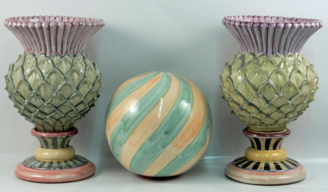 Pair of MacKenzie Childs  redware jardinieres and a (1 of 1)