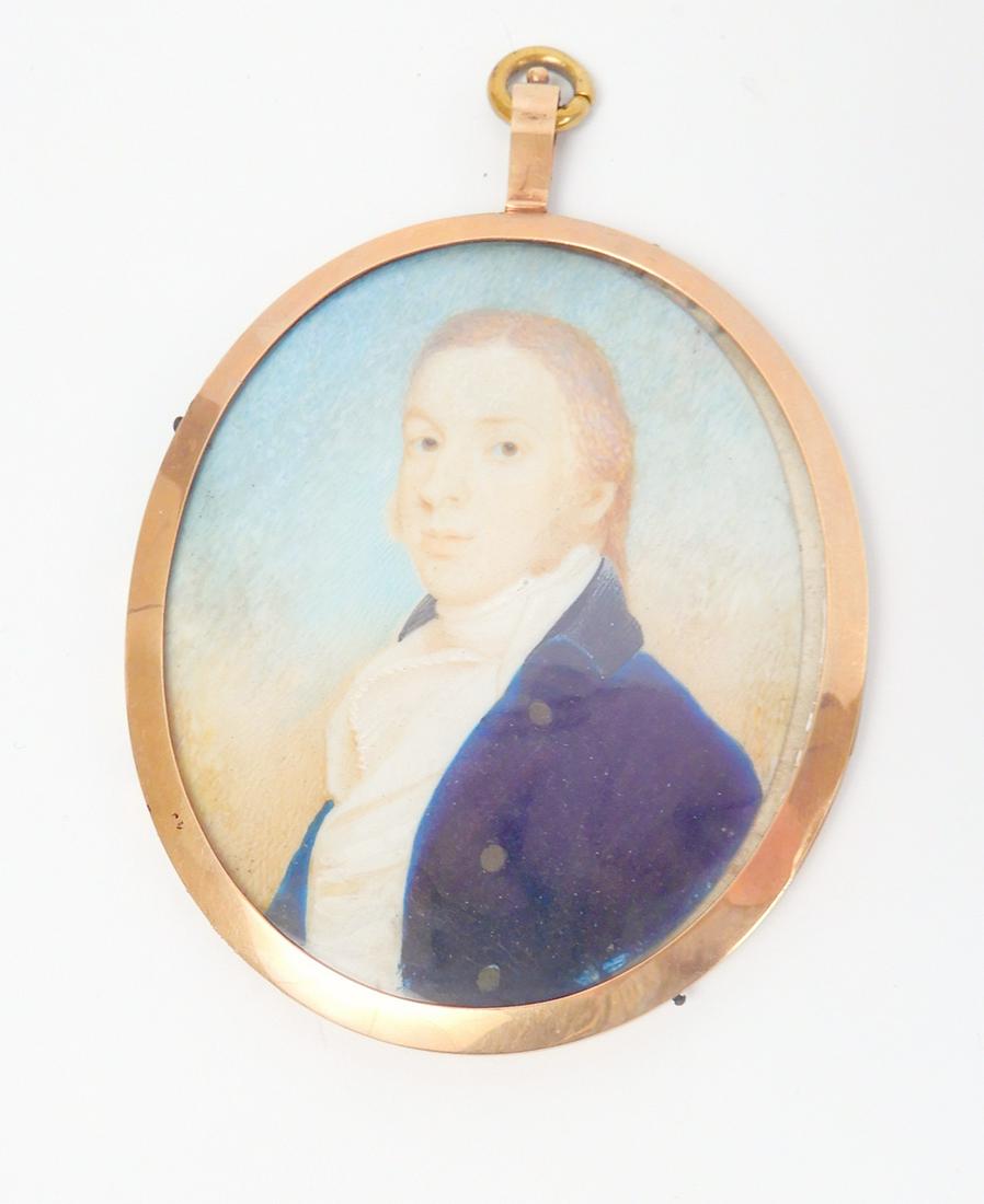 Hand painted miniature portrait of Thomas Twining: Hand painted miniature portrait of Thomas Twining, son of the first Richard Twining, Thomas was born Jan. 27, 1776, died 1861, he wrote Travels in India and America a Hundred Years ago published posth