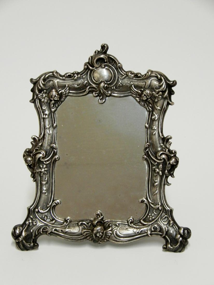 Gorham Art Nouveau sterling silver framed mirror: Gorham Art Nouveau sterling silver framed mirror with easel back, stamped Gorham, Sterling 322-1, 10" high x 8", 5.885 ozt. (frame only)