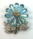 Platinum diamond and aquamarine flower pin