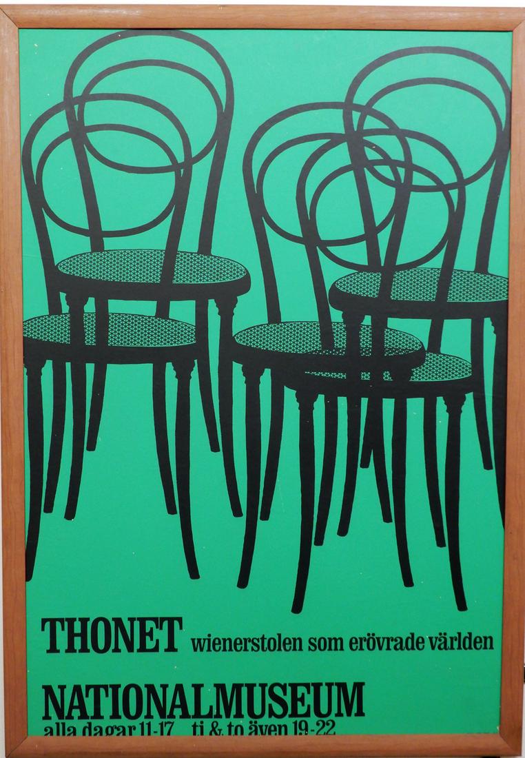 Thonet lithographic poster: Thonet lithographic poster, Thonet National Museum, dated 1968, sight size 39 1/2" x 27 1/2", frame size 40 1/2" x 28 1/2"