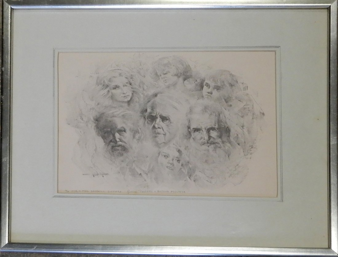 Arthur Meltzer graphite on paper: Arthur Meltzer graphite on paper, signed lower left with a dedication "To Mr. & Mrs. Darrell Sifford from Paulette & Arthur Meltzer", from The Estate of Davis Meltzer, sight size 8 1/4" x 11 1/4", fra