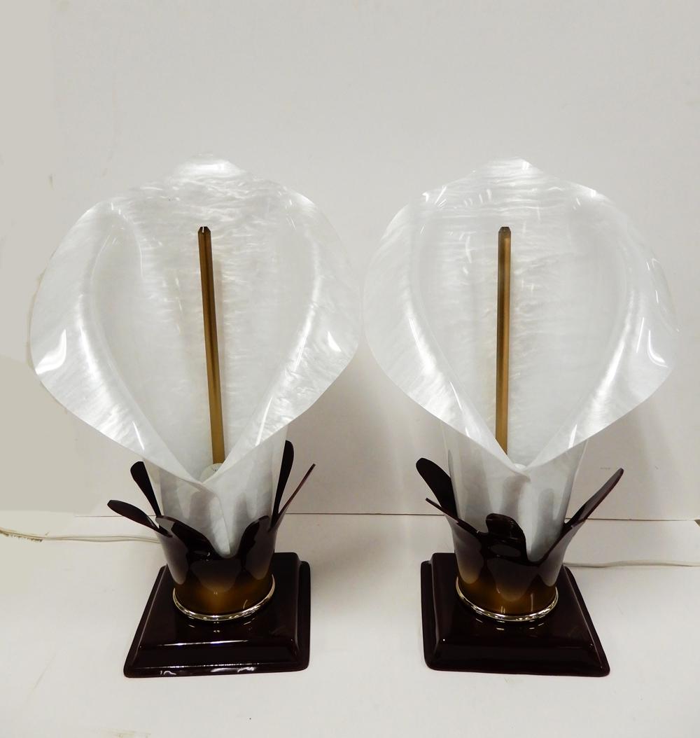 Pair of signed Armani Lucite torchiere table lamps: Pair of signed Armani Lucite torchiere table lamps, signed on corner of base, 22 3/4"