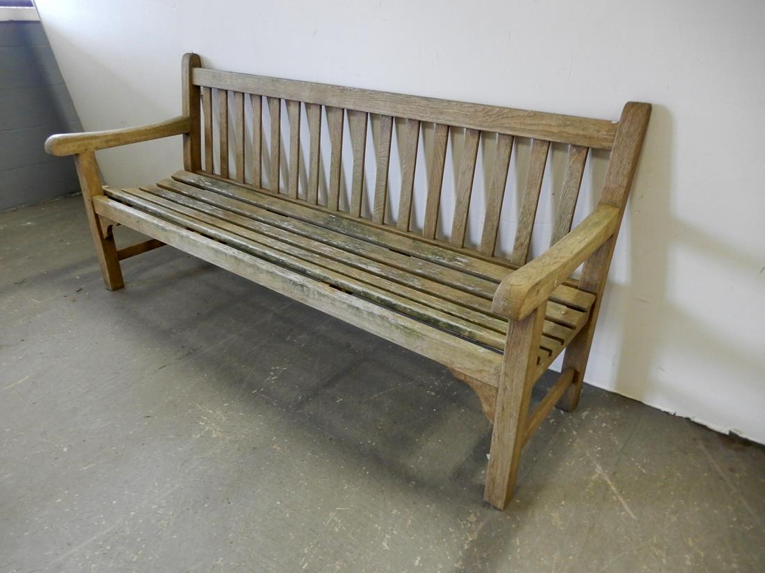 Wood slatted teak garden bench: Wood slatted teak garden bench by Country Casual, 32 1/2" high x 72" x 19 1/2"