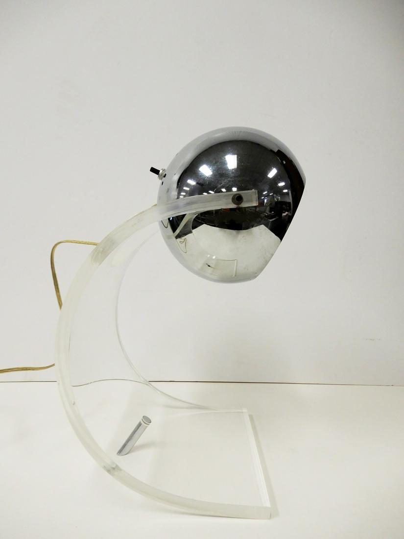 Robert Sonneman chrome and Lucite desk lamp: Robert Sonneman chrome and Lucite desk lamp, 15" x 8" x 8"