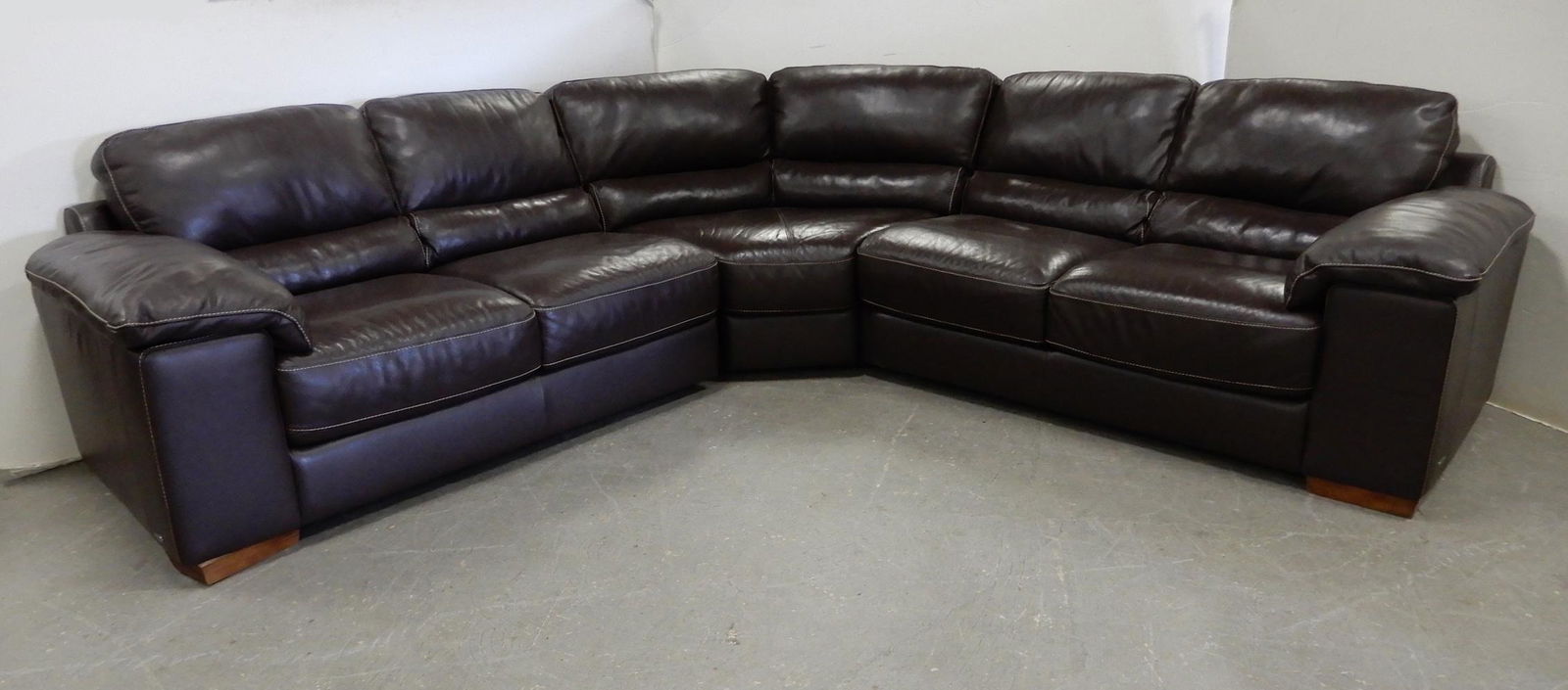 Leather sectional sofa: Leather sectional sofa, three piece, Cindy Crawford Home Collection, 36" x 12'11" x 39"