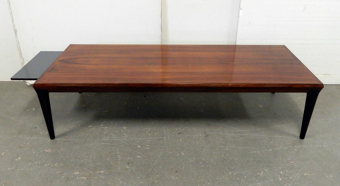 Rosewood mid C. coffee table: Rosewood mid C. coffee table with pull-out tray, 17" x 66" x 24"