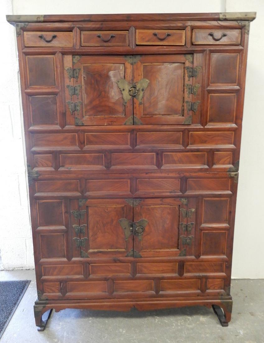 Korean tansu: Korean tansu, in three sections, brass corners and hardware, 52 1/2" high x 36" x 16 1/2"