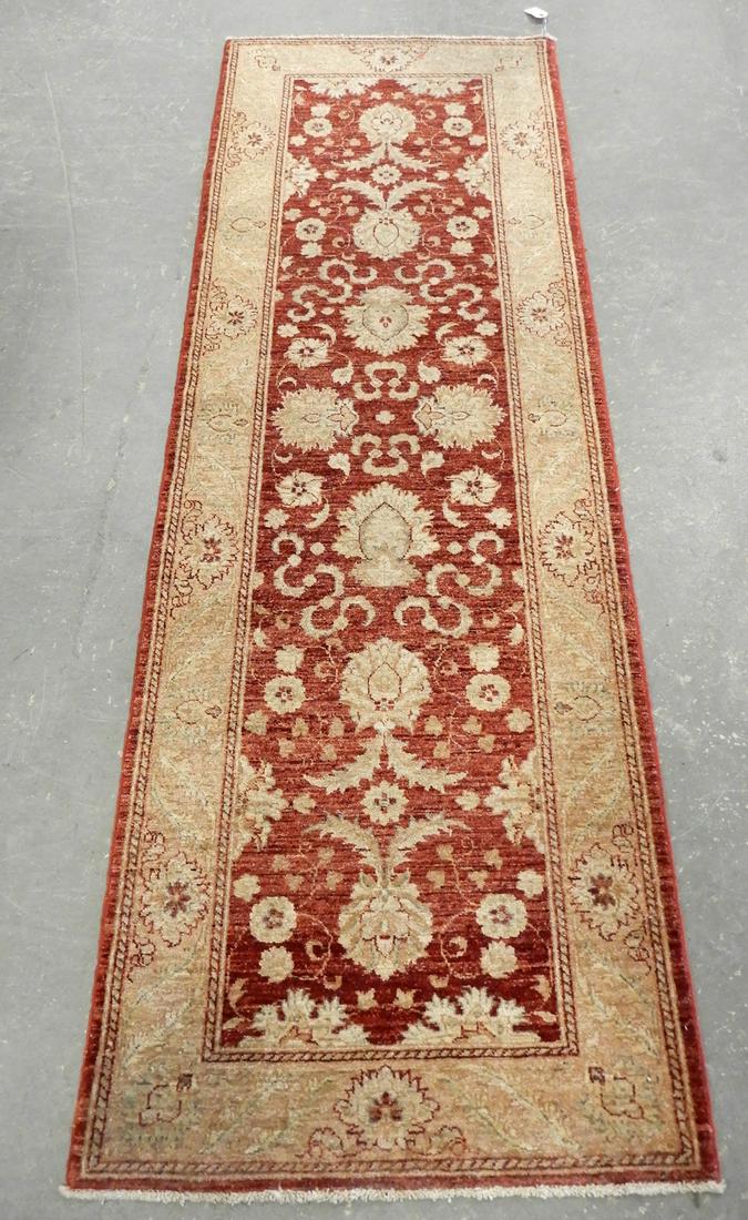 Hand knotted runner rug: Hand knotted runner rug, cloth label made in Pakistan, 7'11" x 2'8"