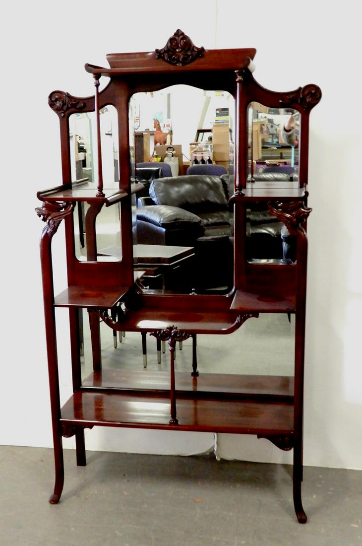 Mahogany etegere: Mahogany etegere, 67" x 39" x 11 1/2"