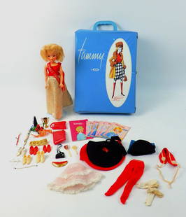 Ideal Tammy doll in case with clothing: Ideal Tammy doll in case with clothing, some tagged, accessories and booklets, case measures13" x 10" x 3"