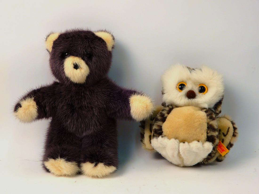 Steiff owl and a mink teddy bear (1 of 6)