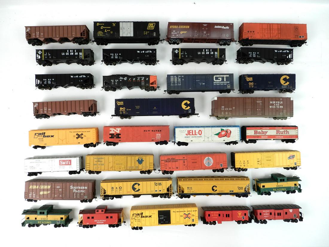 Thirty-three assorted H.O. gauge freight cars (1 of 1)