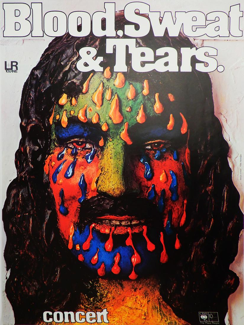Blood, Sweat & Tears Live in Germany Tour concert: CBS Records Blood, Sweat & Tears Live in Germany at Jahrhunderthalle (Frankfurt, Germany) concert poster, May 26, 1973, original printing, Gunther Kieser artist, lithograph, 23 1/2" x 33"