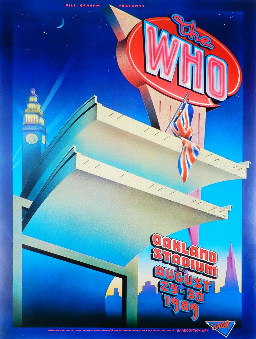 The Who "Day on the Green #1 & 2" Oakland Colliseum: The Who "Day on the Green #1 & 2" Oakland Colliseum Stadium concert poster, August 29-30, 1989, (Bill Graham Presents) BGP-32, original printing, Jerry Pompili/Randy Tuten/William Bostedt artists, lit