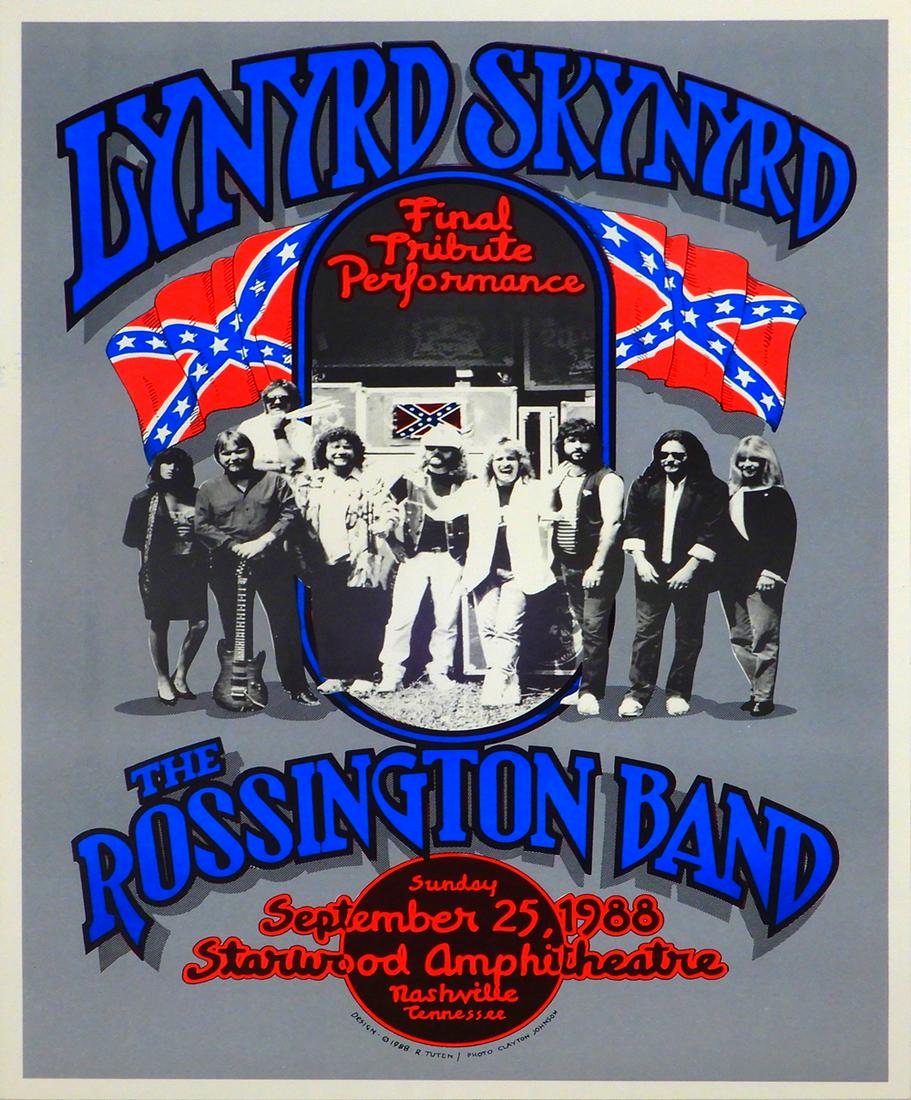 Lynyrd Skynyrd Final Tribute Performance Starwood: Lynyrd Skynyrd Final Tribute Performance Starwood Amphitheatre Nashville TN concert poster, September 25, 1988, Lynyrd Skynyrd and The Rossington Band, original printing, Randy Tuten and Clayton Johns