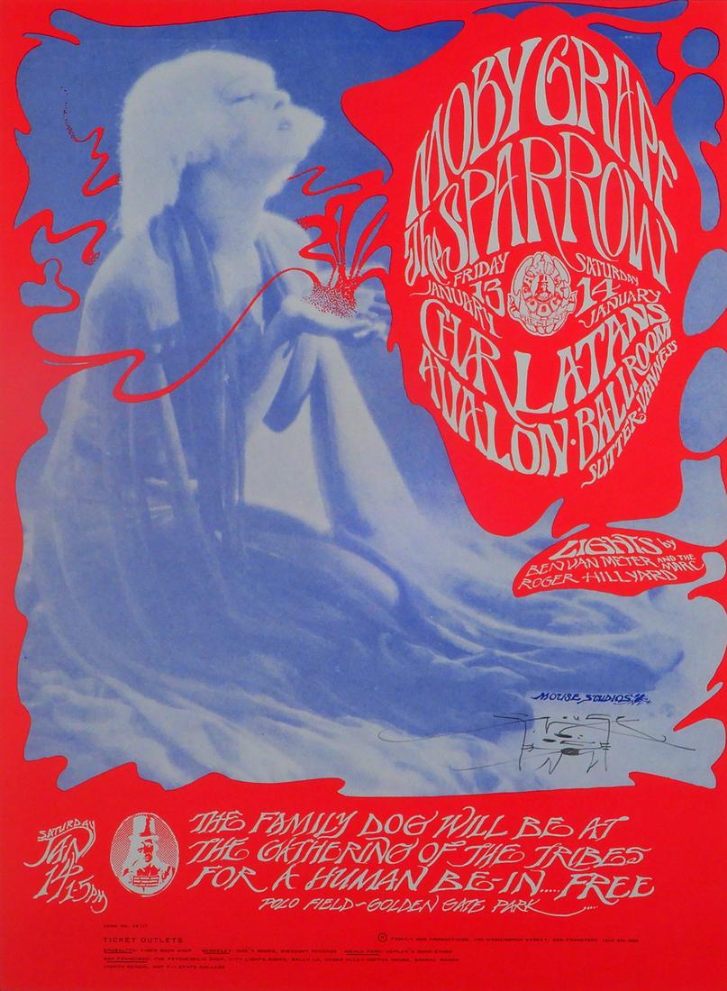 Moby Grape "Movie Star" Avalon Ballroom concert poster: Moby Grape "Movie Star" Avalon Ballroom concert poster, January 13-14, 1967, Moby Grape, Sparrow and The Charlatans, (Family Dog) FD-43, original Type 2 printing denoted by the deleted "Double H Press