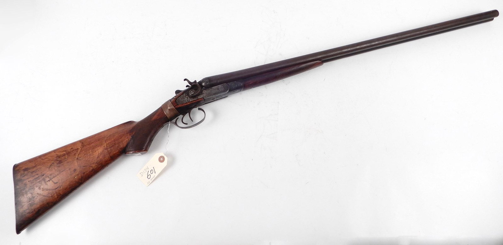 Neumann Bros. 12 gauge shotgun: Neumann Bros. 12 gauge shotgun, top break, black powder, side by side, no serial number, barrel length 30", overall length 46 1/2", marked Machine Made, C & R NO, Instacheck NO