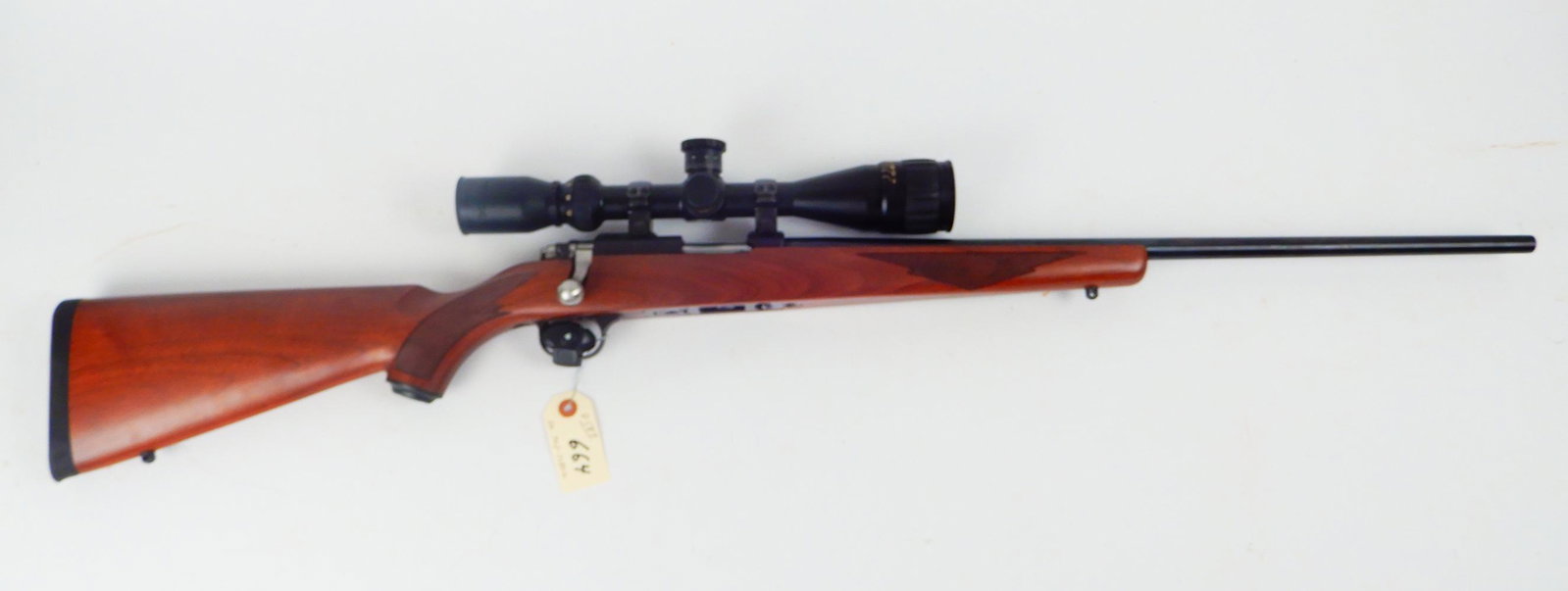 Ruger Model 77/17 rifle: Ruger Model 77/17 rifle, bolt action, 17HMR caliber, 6 shot, magazine feed, Serial Number 702-71802, barrel length 21 1/2", overall length 41 1/4", with BSA Sweet 17, 3 to 12 x 40 scope, C & R NO, Ins