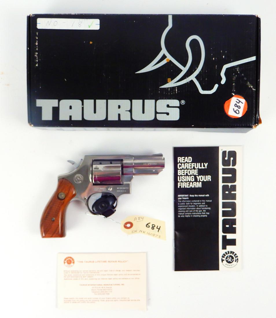 Taurus revolver: Taurus revolver, double action, .44 caliber, 5 shot, Serial Number NK160873, barrel length 2 1/2", overall length 7 1/2", in original box, C & R NO, Instacheck YES