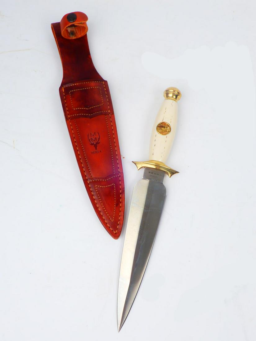 Muela Brama knife: Muela Brama knife, special edition double edged knife with leather sheath, 13 1/4"