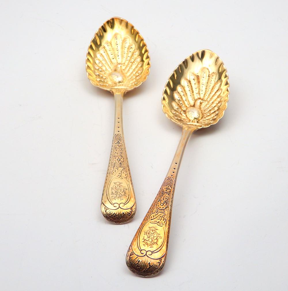 George III period English silver berry spoons (1 of 2)