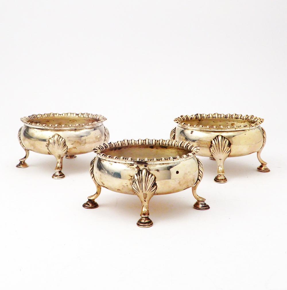 Three George III period English silver salt cellars (1 of 1)