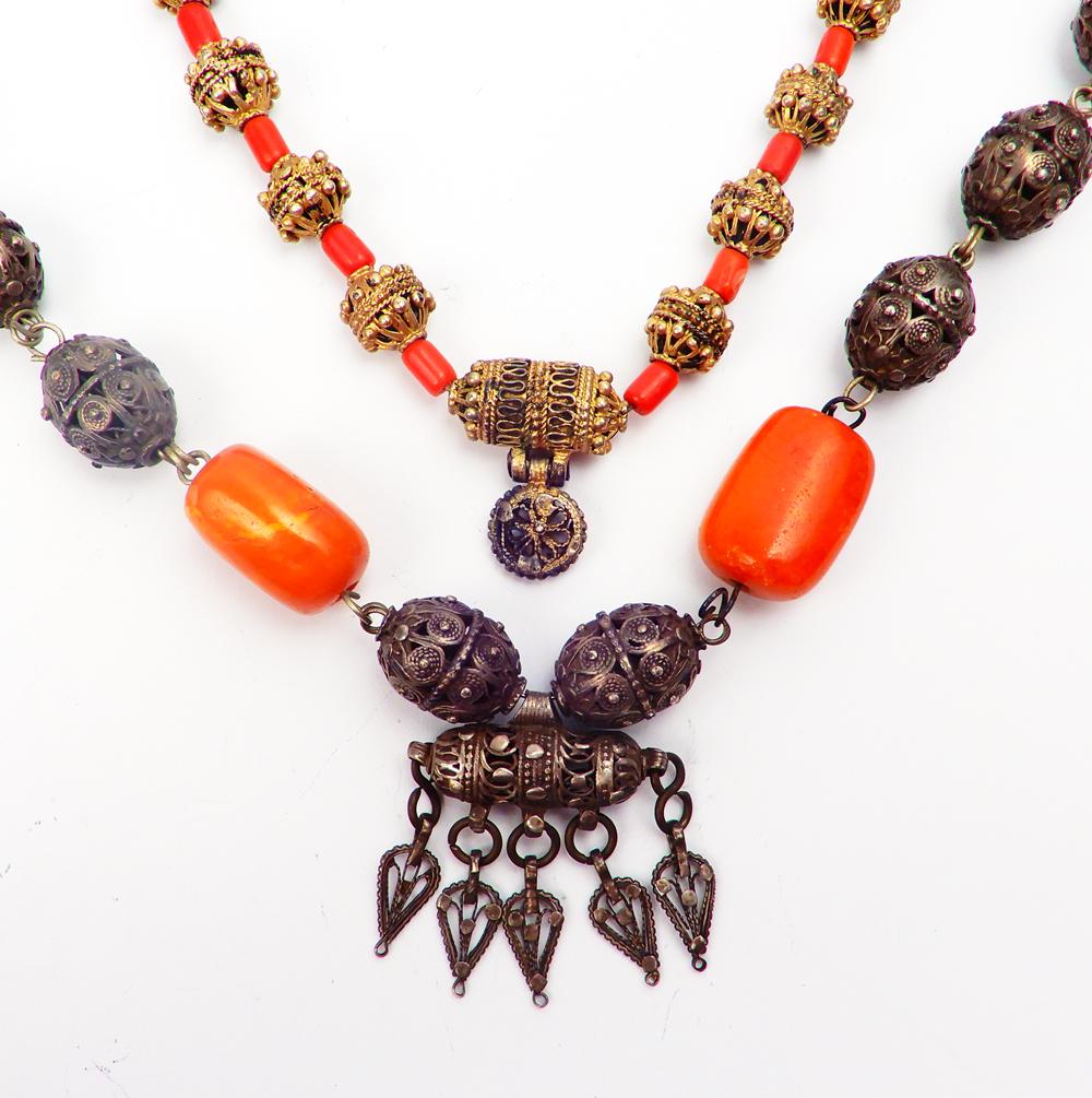 Bedouin silver amber and coral necklaces (1 of 2)