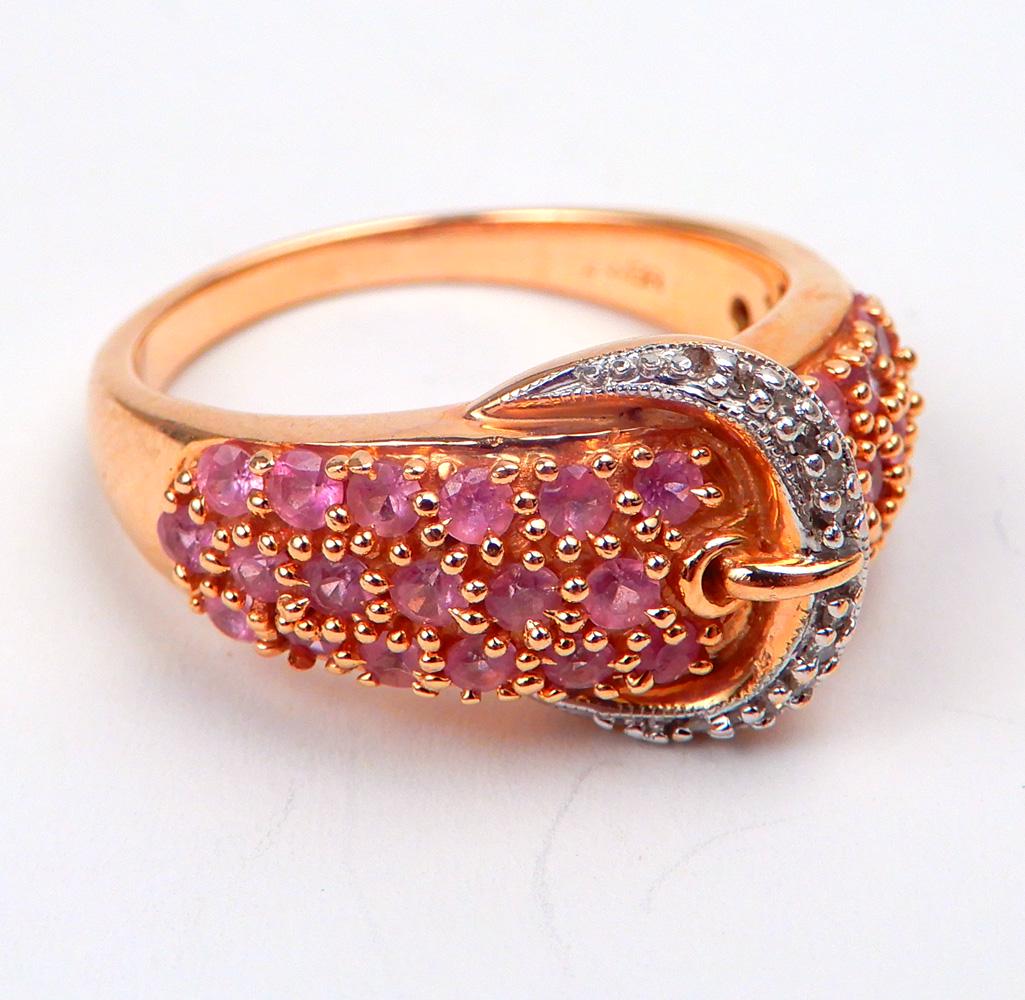 14k gold pink sapphire and diamond buckle ring (1 of 4)