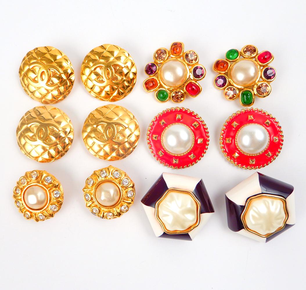 Six pairs of Chanel costume jewelry earrings (1 of 2)
