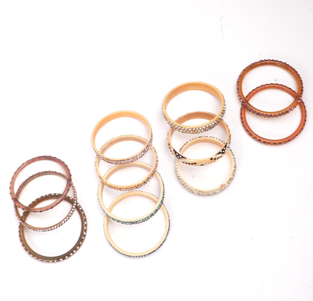Lot of twelve vintage celluloid rhinestone bracelets (1 of 1)
