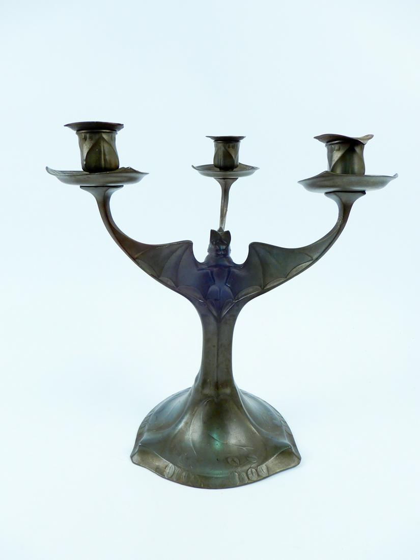 Hugo Leven Kayserzinn pewter bat candlestick (1 of 2)
