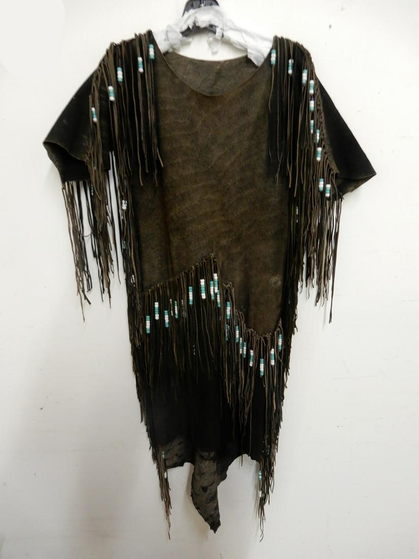 Contemporary Native American hide skin ceremonial dress: Contemporary Native American black hide skin ceremonial dress with glass beads