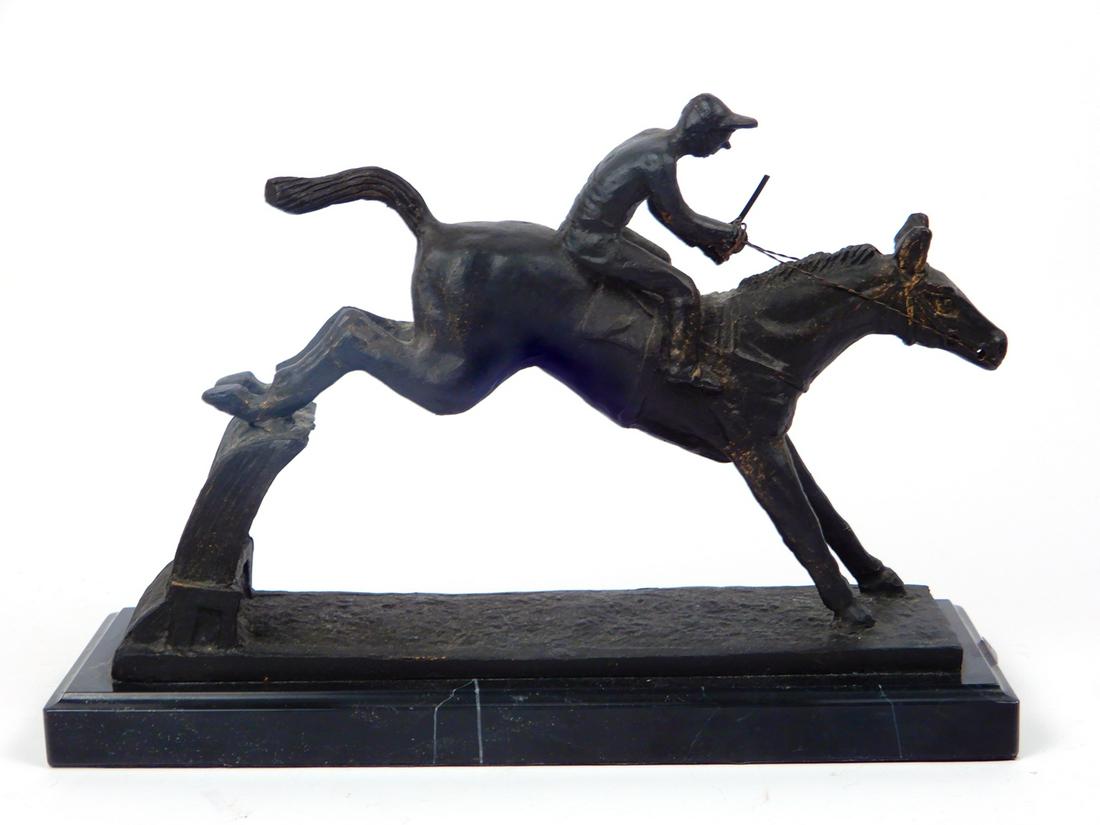 Contemporary bronze jockey on race horse sculpture (1 of 1)