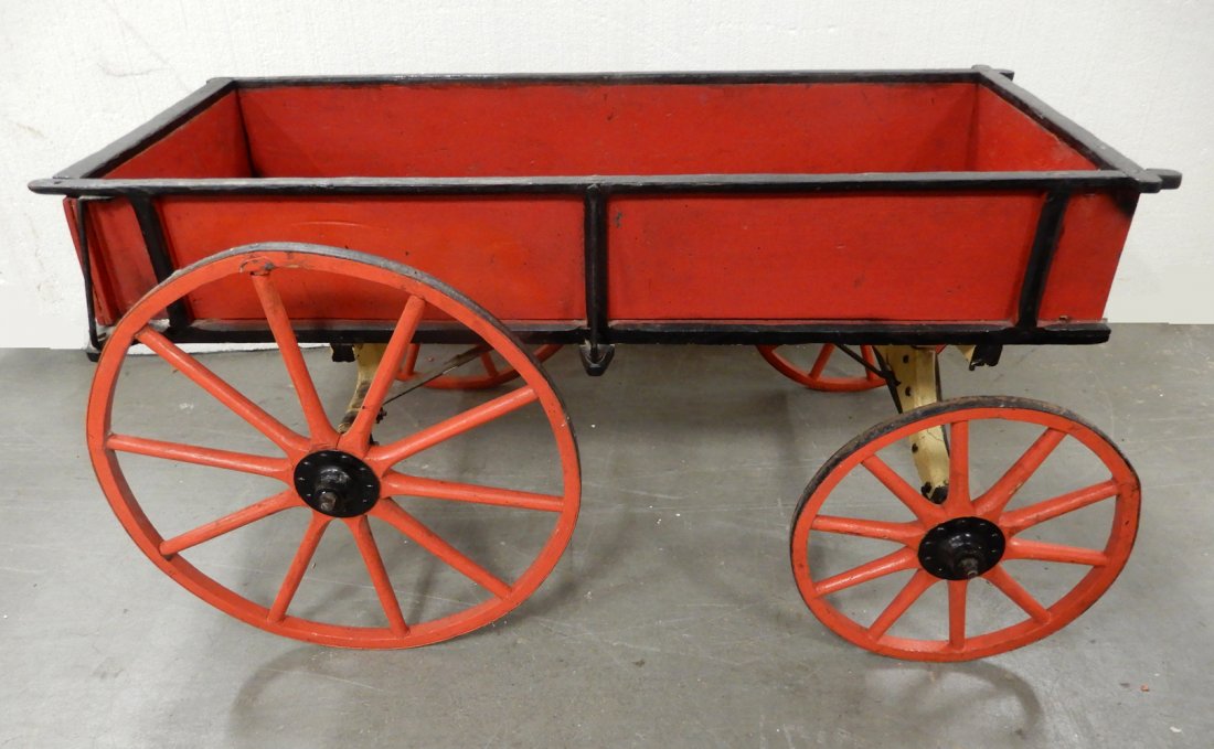 Antique painted wood wagon with iron wheels (1 of 3)
