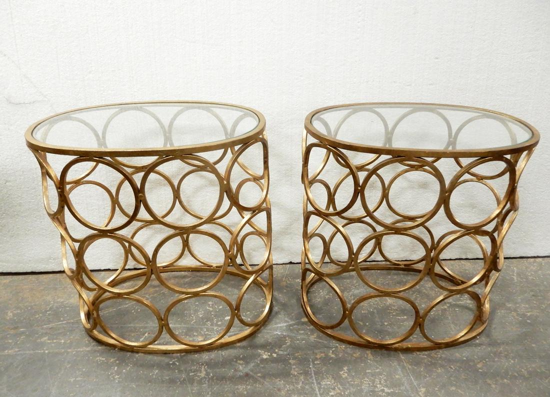 Pr. Hollywood Regency style gilt iron end tables (1 of 2)