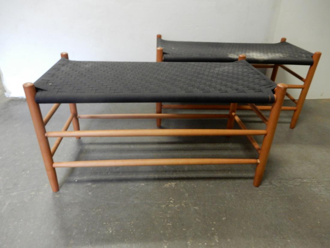 Pair of Danish Modern woven seat benches (1 of 2)