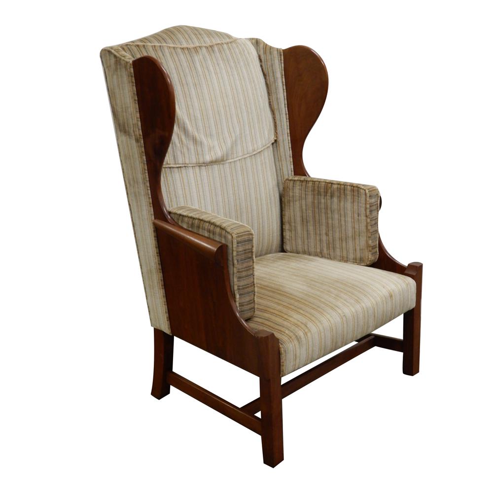 Danish modern wingback chair: Mid century Danish modern upholstered wingback chair, 42" (height) x 29" (length) x 24" (width)