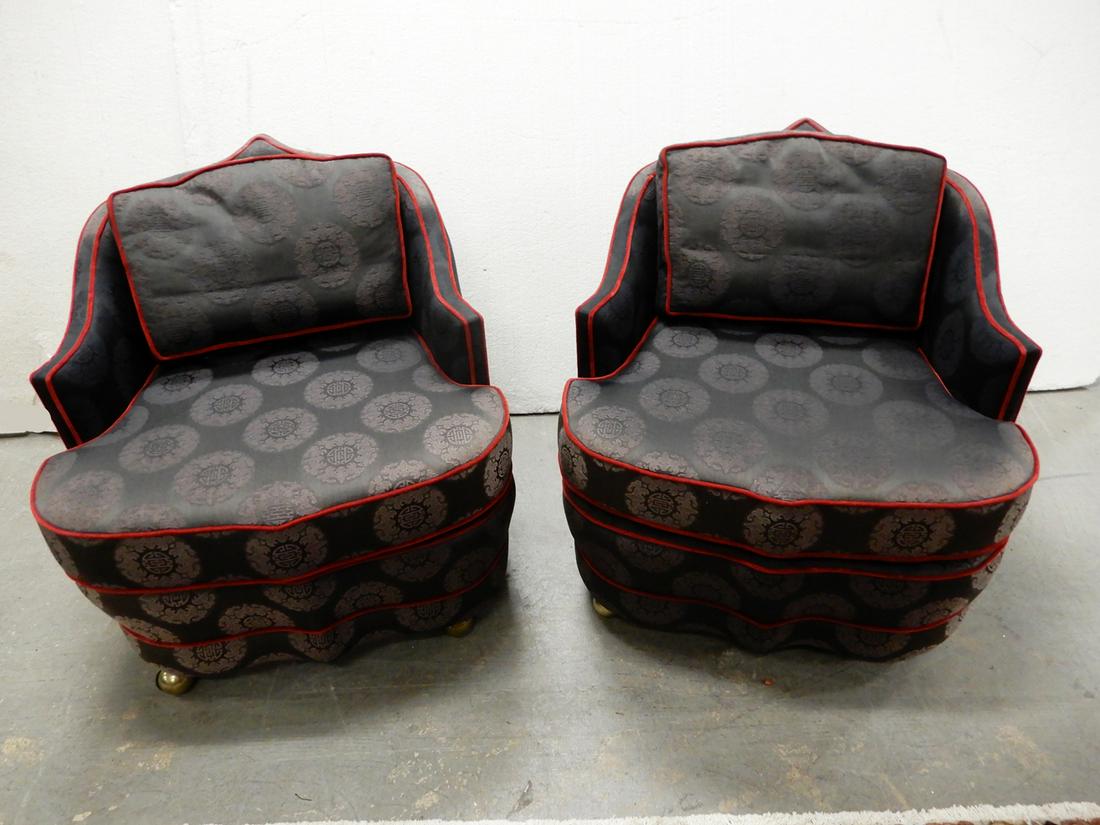 Pair of custom upholstered club chairs and ottoman (1 of 2)