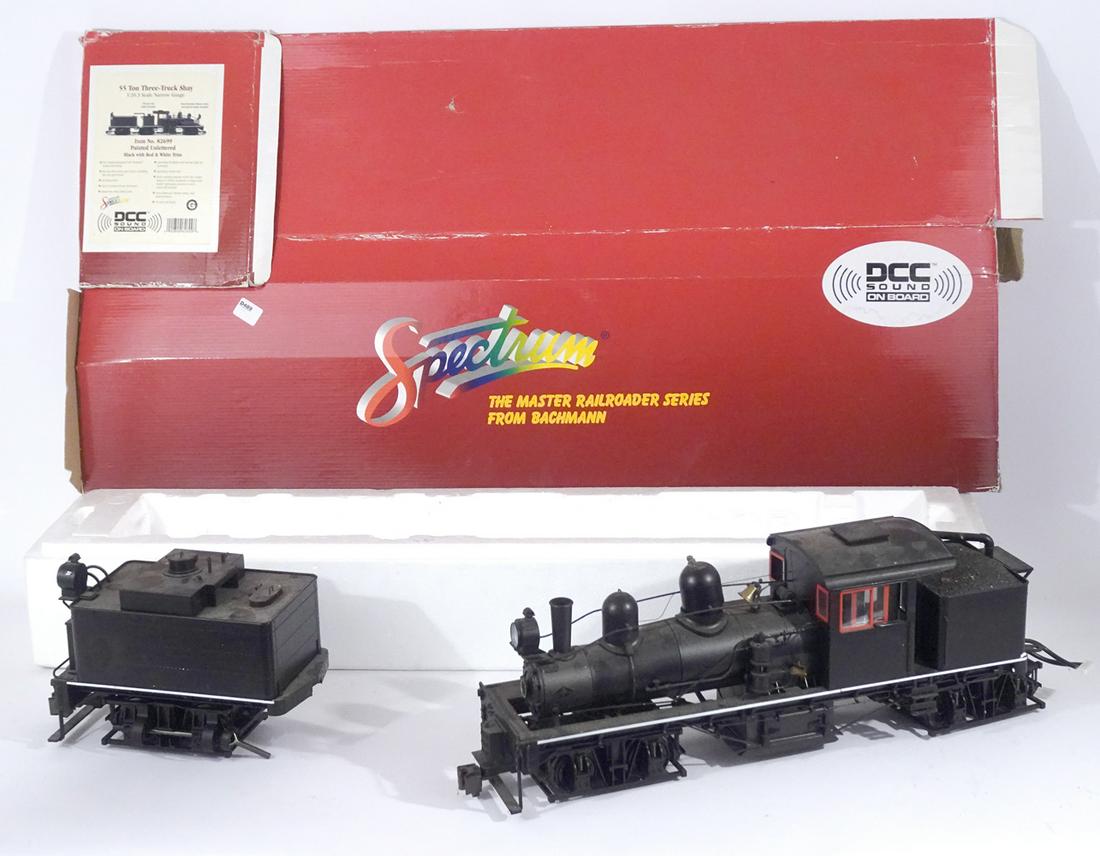 Bachmann Spectrum Series G Gauge 38 Ton Two-Truck Shay: Bachmann Spectrum Series G Gauge 38 Ton Two-Truck Shay Steam Engine. This engine is pre-owned and comes with partial original box. Box says it has DCC sound on board. Other features are LED head and b