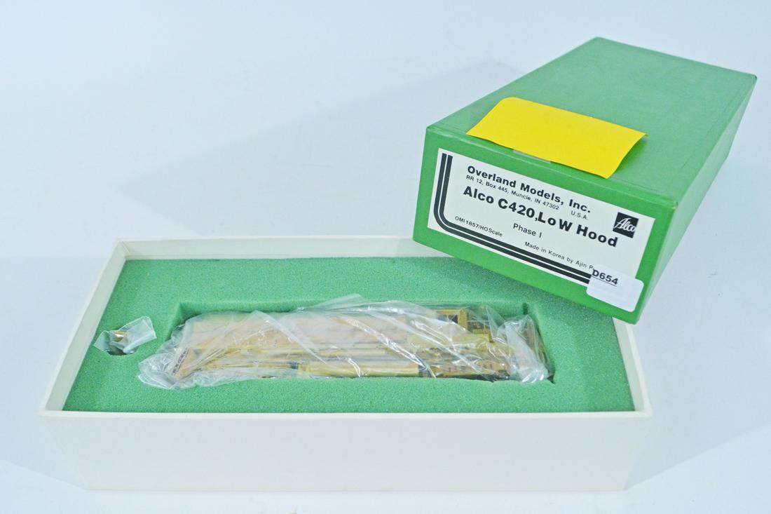 1990's Overland Models by AJIN (Korea) unpainted brass: 1990's Overland Models by AJIN (Korea) unpainted brass HO gauge ALCO C420 low hood Phase 1 diesel engine in original box. Engine measures about 8" long.