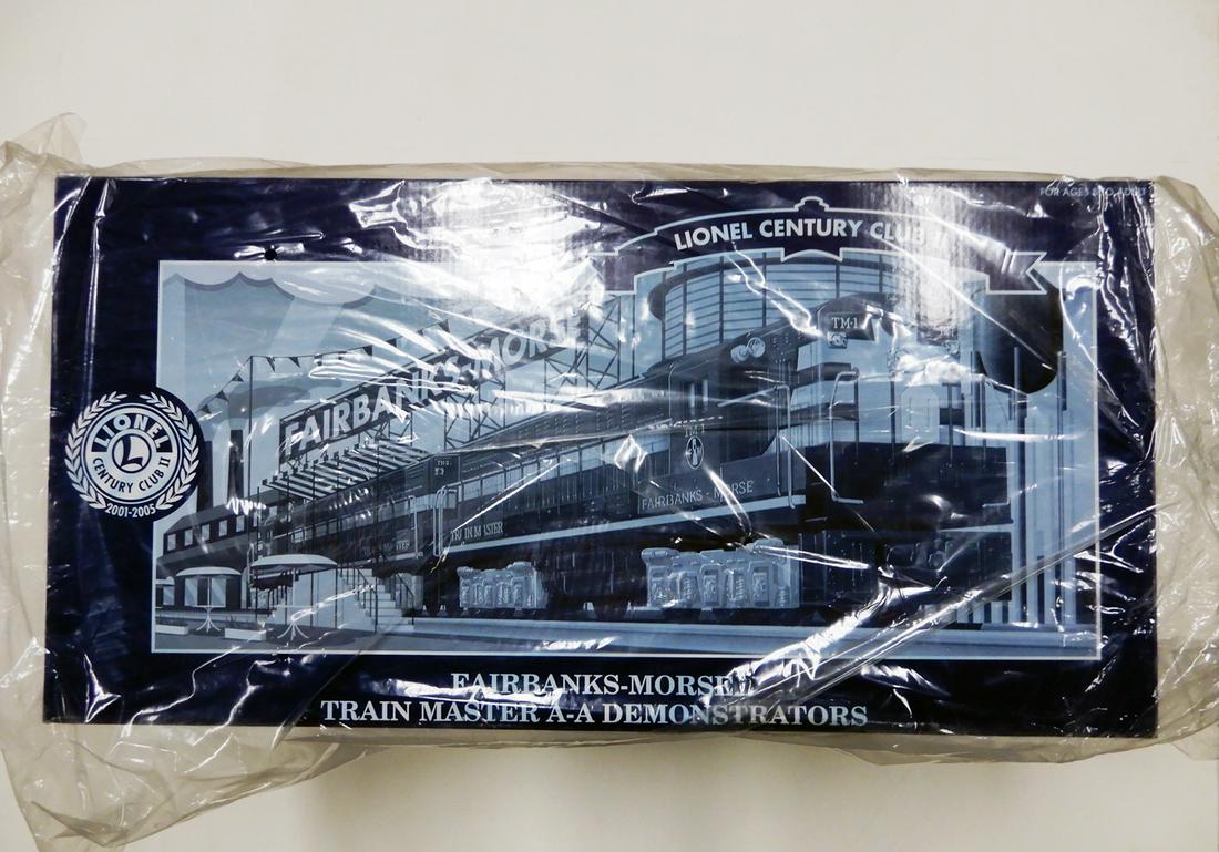 2000 Lionel O gauge Century Club FM Trainmaster A-A: 2000 Lionel O gauge Century Club # 18340 FM Trainmaster A-A unit diesel set in original box with shipping box. This sealed original box contains a pair of FM Trainmaster (A-A) units that were only sol