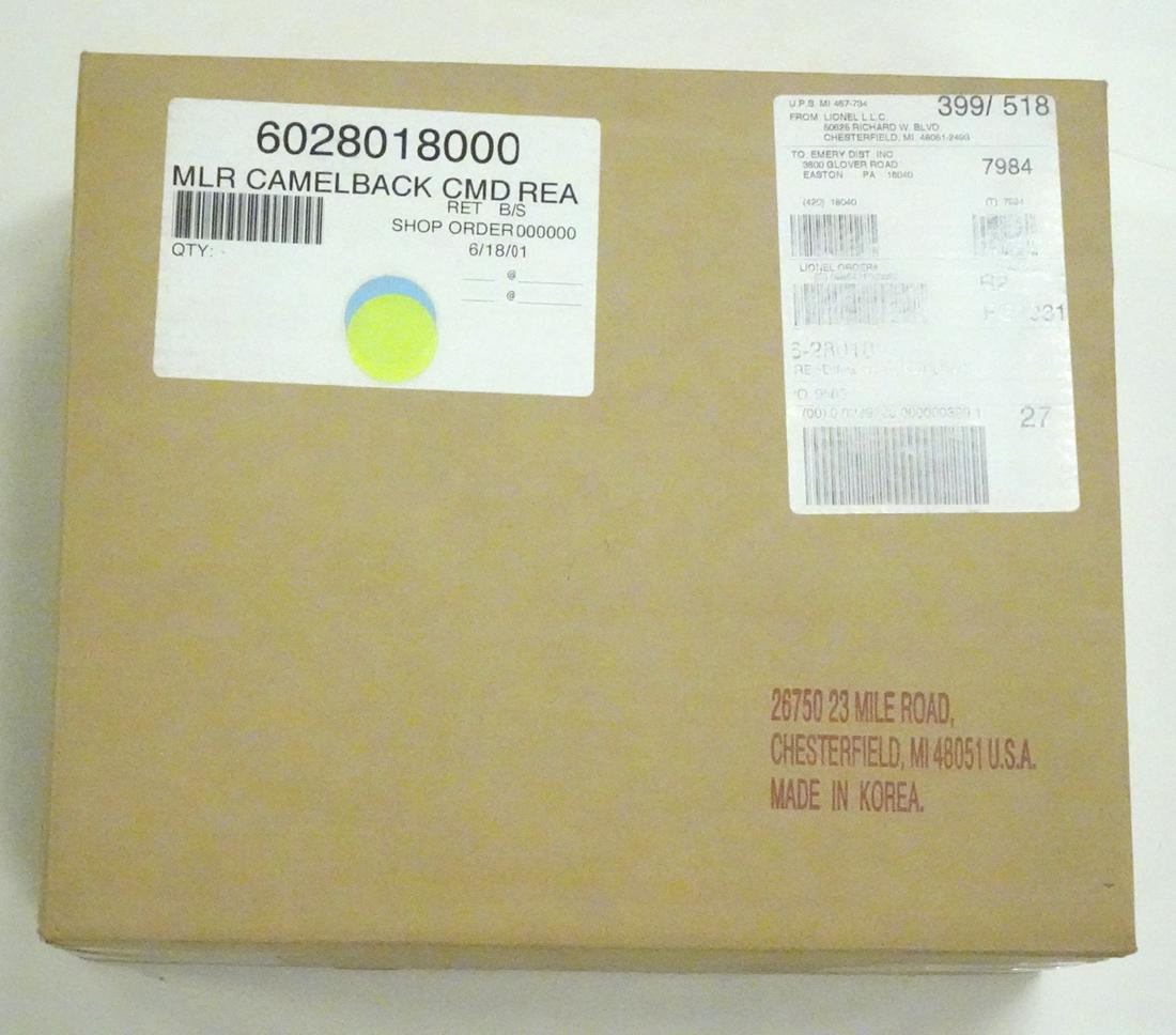 2001 Lionel O gauge # 28018 Reading 4-6-0 camel back: 2001 Lionel O gauge # 28018 Reading 4-6-0 camel back steam engine and tender. This Reading RR black painted camel back steam engine is still factory sealed in its original shipping box.
