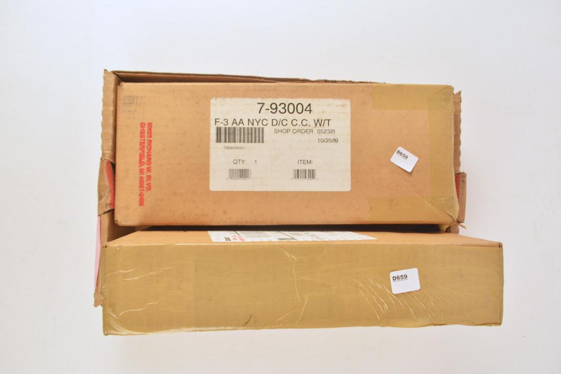 Two 1990's Lionel Century Club die cast metal mini: Two 1990's Lionel Century Club die cast metal mini replica engines, NYC F-3 diesel A-A units and PRR GG-I in original boxes with shipping boxes. Both of these items are sealed inside boxes. They come 