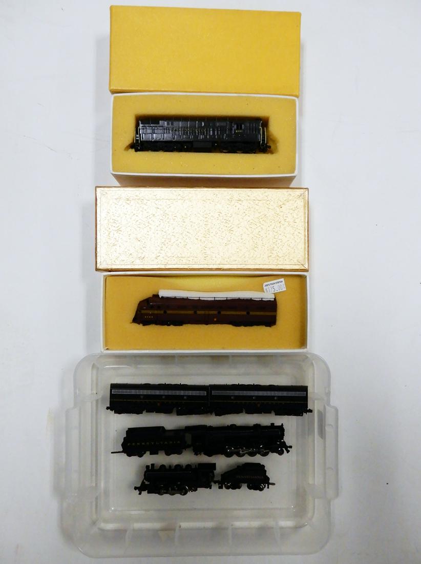 1980'-1990's N scale engines and powered B units, two: 1980'-1990's N scale engines and powered B units, two in original boxes. There are two Oriental Limited custom painted die cast metal diesels, two KATO PRR black powered B units, a PRR 2-8-2 Berkshire