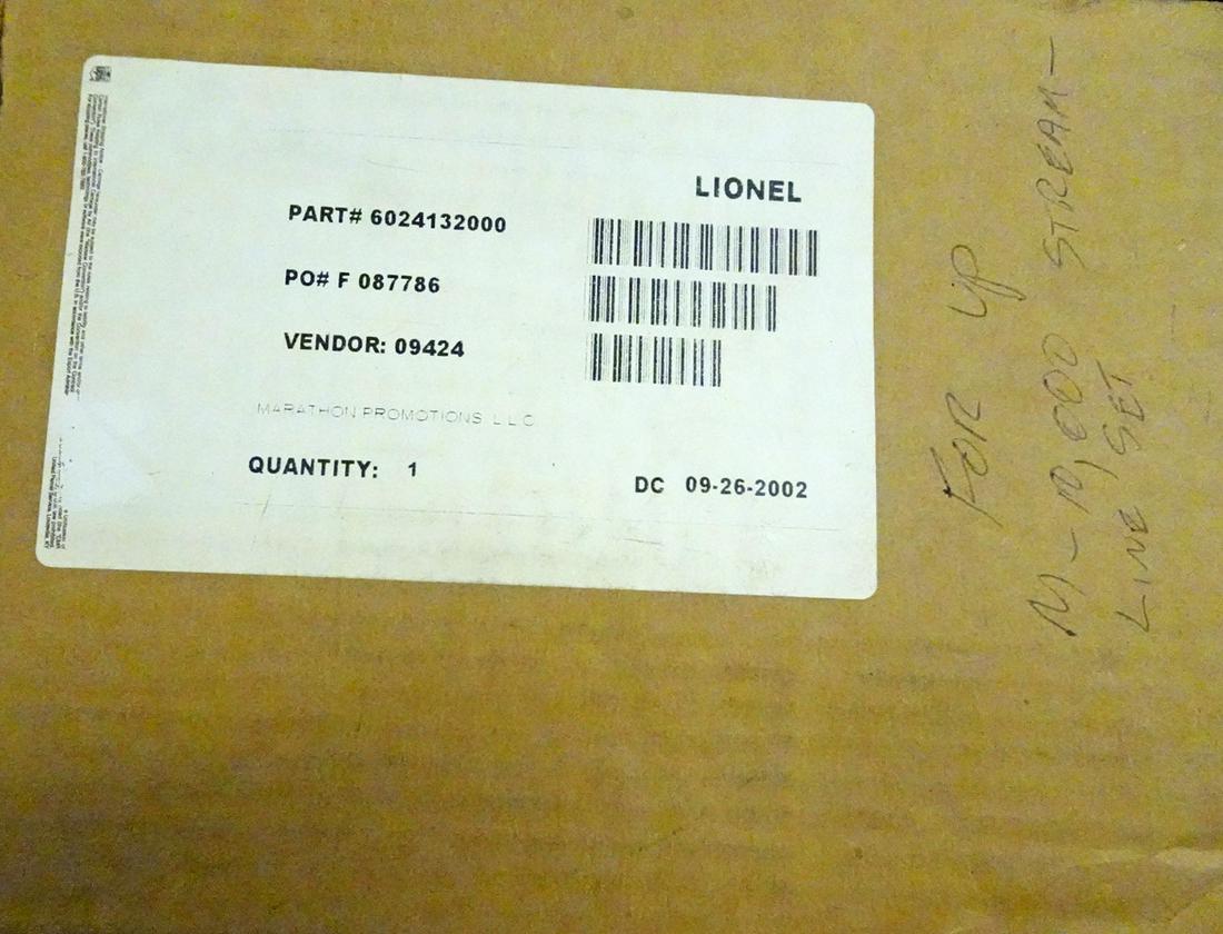 2000's Lionel O gauge separate sale display case for: 2000's Lionel O gauge separate sale display case for the Lionel Century Club UP M-10000 Stream Line set in original shipping box. This is for the display case only. No trains.