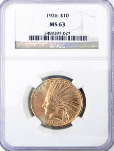 1926 $10 U.S. Indian gold piece: 1926 $10 U.S. gold piece, graded by NGC MS63