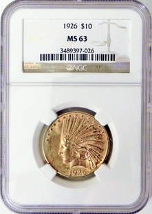 1926 $10 U.S. Indian gold piece: 1926 $10 U.S. gold piece, graded by NGC MS63